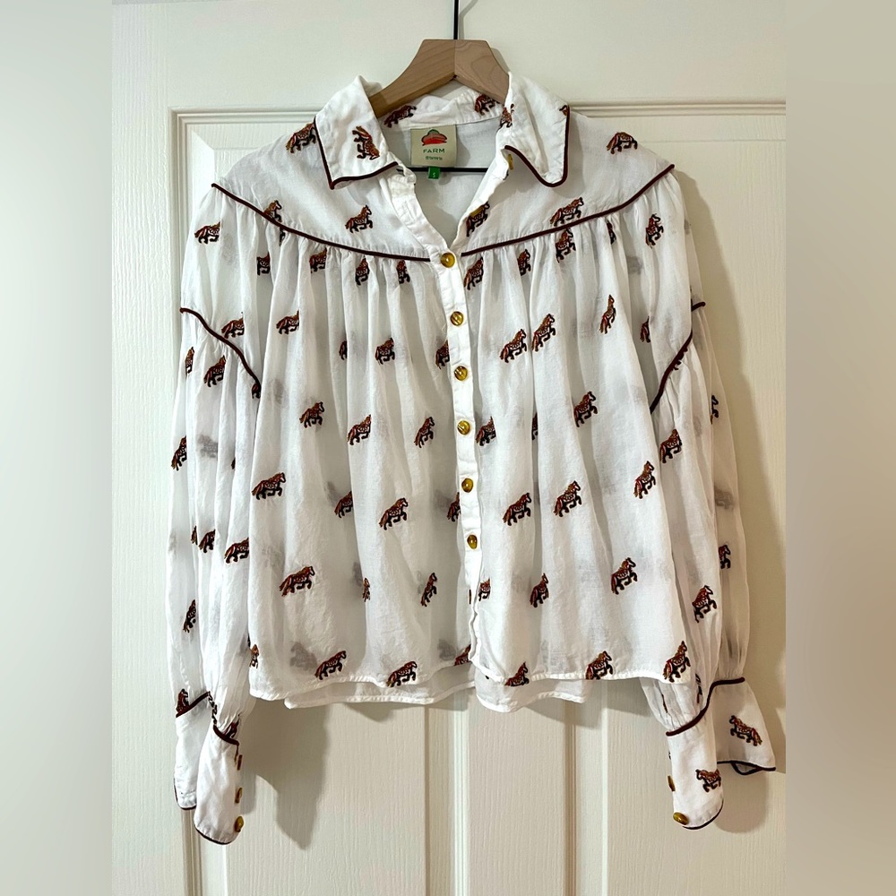 FARM Rio Embroidered Horses Voluminous Blouse -S